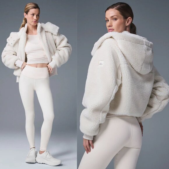 Alo Yoga Foxy Sherpa Ivory Hooded Fleece Jacket Size XS - Picture 3 of 13